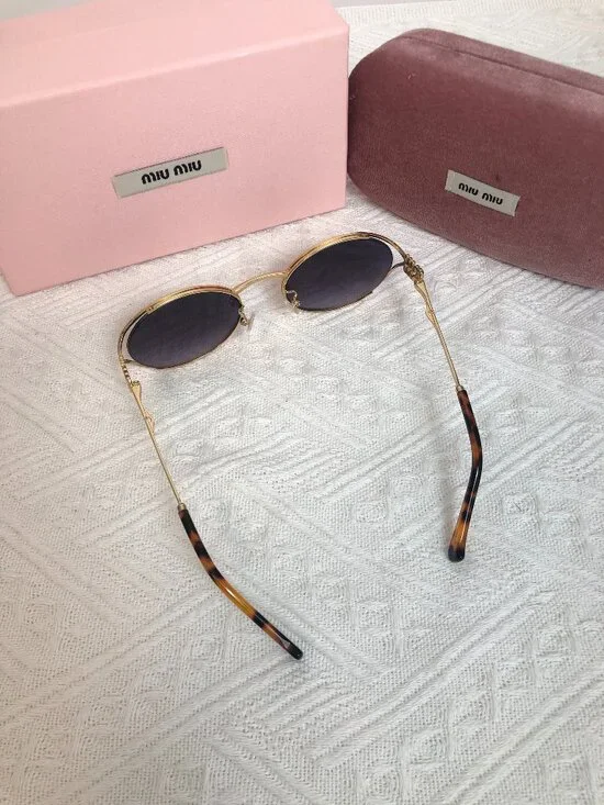 Miu Miu Gold Round Sunglasses with Original Packaging - Picture 7 of 8